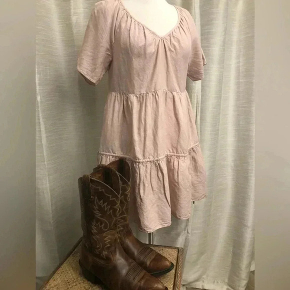 MADEWELL Dusty Pink Linen Blend Lorelei Mini Dress | Size Medium - Picture 2 of 12